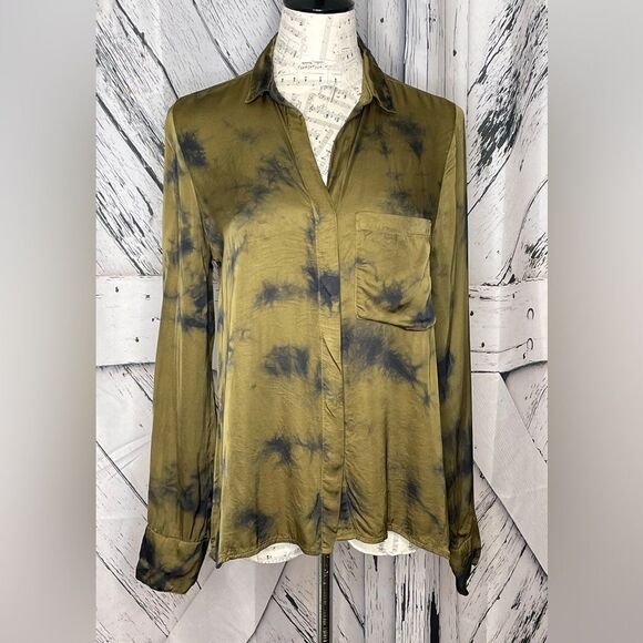 Young Fabulous & Broke Tops - Young Fabulous & Broke Button Down Shirt Tie Dye Green Black S
